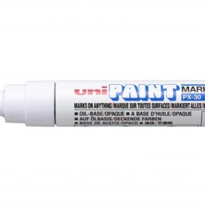 uni ball px 30 marcador de pintura punta biselada acrilica 4 8.5mm linea gruesa cuerpo de aluminio tinta permanente resistente a luz y agua color blanco