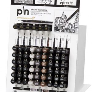 uni ball uni pin 200s expositor de 60 rotuladores calibrados punta poliacetal tinta pigmentada resistente al agua y luz colores y grosores surtidos