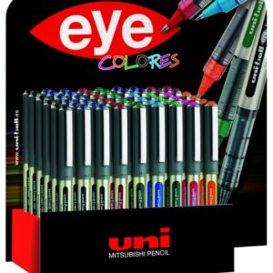 uni ball ub 157 eye fine expositor de 54 boligrafos de tinta liquida punta de bola 0.7mm tinta resistente al agua y luz sistema de control de tinta ventana de nivel de tinta colores surtidos