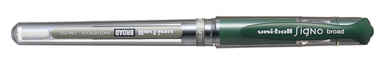 uni ball signo broad um 153 roller de tinta gel punta de bola 1mm trazo estilografico sujecion de caucho color verde