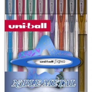 uni ball um 120 nm signo noble metal pack de 8 boligrafos de tinta gel punta de bola 0.8mm tinta resistente al agua y luz escribe en papel negro y blanco colores metalicos surtidos