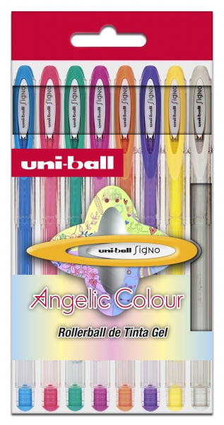 uni ball signo angelic pack de 8 rollers de tinta gel punta de bola 0.7mm tinta resistente al agua y luz escribe en papel negro y blanco colores surtidos