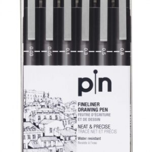 uni ball uni pin pack de 6 rotuladores calibrados 0.03, 0.05, 0.1, 0.3, 0.5, 0.8 punta poliacetal tinta pigmentada resistente al agua y luz ideal para dibujo profesional y escritura color negro