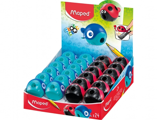maped croc croc sacapuntas de 1 orificio con deposito divertidos diseños de mariquita y ballena