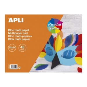 apli bloc 45 hojas de papeles surtidos papel charol, papel seda, papel celofan, papel aluminio y cartulina ideal para manualidades y scrapbooking colores surtidos