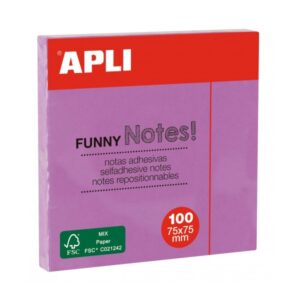 apli bloc de notas adhesivas 100 hojas papel certificado fsc adhesivo reposicionable color violeta
