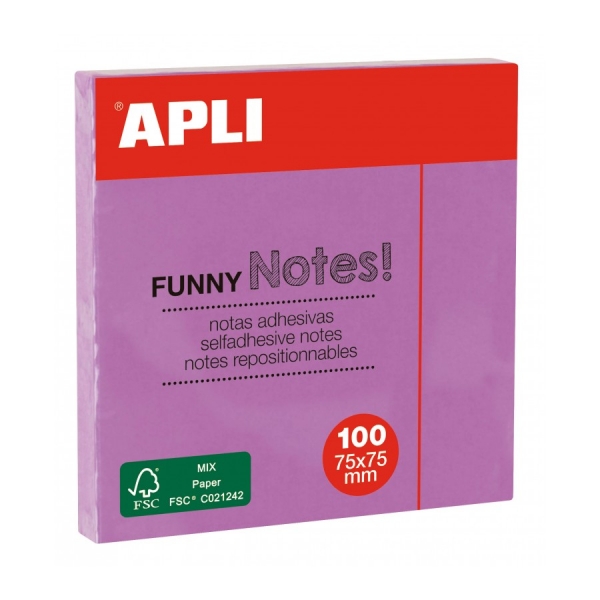 apli bloc de notas adhesivas 100 hojas papel certificado fsc adhesivo reposicionable color violeta