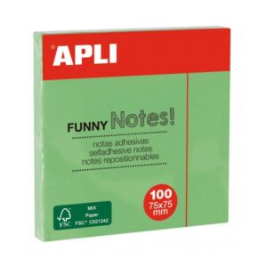 apli bloc de notas adhesivas 100 hojas papel certificado fsc adhesivo reposicionable color verde esmeralda