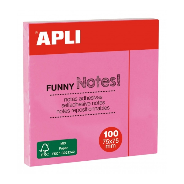 apli bloc de notas adhesivas 100 hojas papel certificado fsc adhesivo reposicionable color rosa