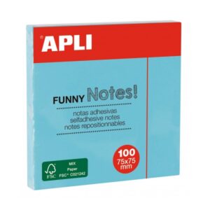 apli bloc de notas adhesivas 100 hojas papel certificado fsc adhesivo en base agua reposicionables clasico tamaño 75x75mm color azul turquesa