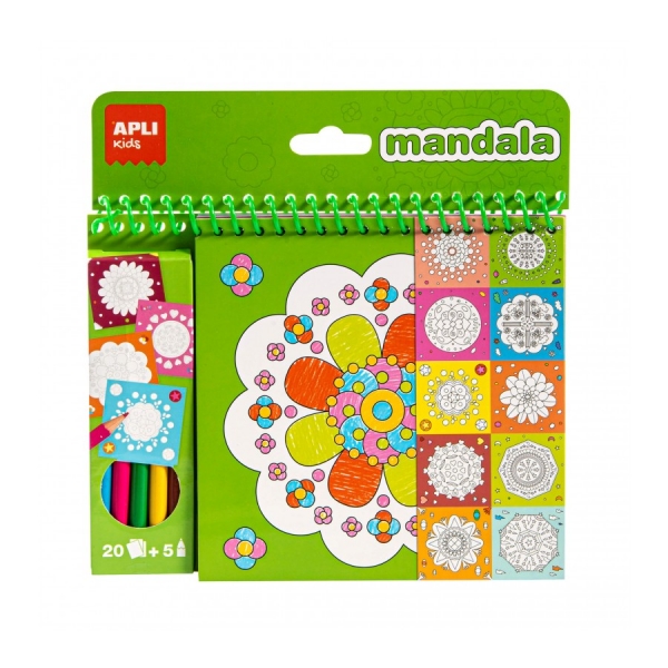 apli bloc de dibujos con mandalas y lapices de colores 20 paginas 5 lapices ideal para viajes estimula creatividad y concentracion