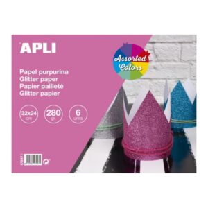 apli bloc con 6 cartulinas purpurina 280gr ideal para manualidades y scrapbooking colores surtidos