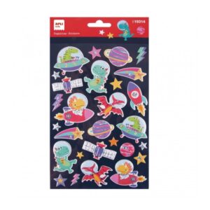 apli bolsa de pegatinas dinosaurios en el espacio relieve y detalles metalizados adhesivo permanente estimula creatividad y psicomotricidad fina