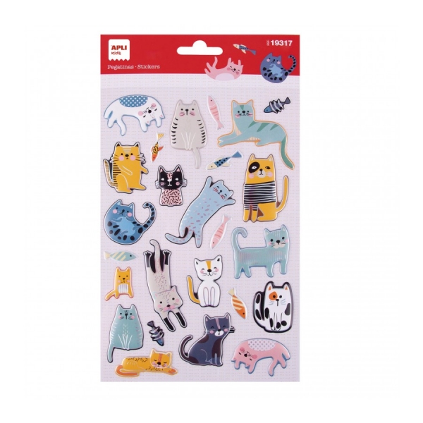 apli bolsa de pegatinas de gatos relieve y detalles metalizados adhesivo permanente ideal para scrapbooking y decoracion estimula creatividad y psicomotricidad fina