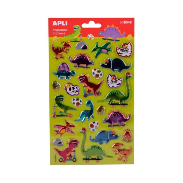 apli bolsa de pegatinas de dinosaurios acabado metalizado adhesivo permanente ideal para scrapbooking y decoracion fomenta creatividad y psicomotricidad infantil