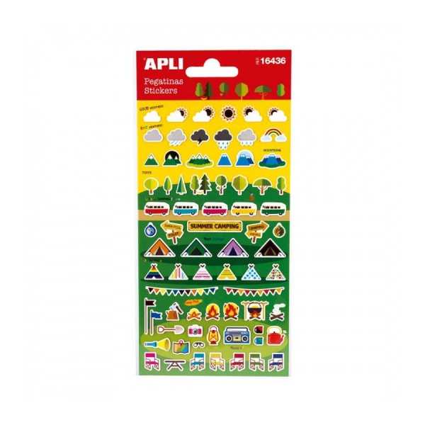 apli bolsa de pegatinas de camping acabado mate adhesivo permanente ideal para scrapbooking y decoracion fomenta creatividad y psicomotricidad infantil