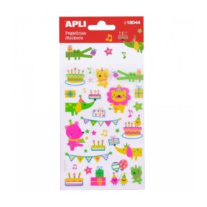 apli bolsa de pegatinas animales y fiesta de cumpleaños acabado neon adhesivo permanente ideal para scrapbooking y decoracion estimula creatividad y psicomotricidad fina