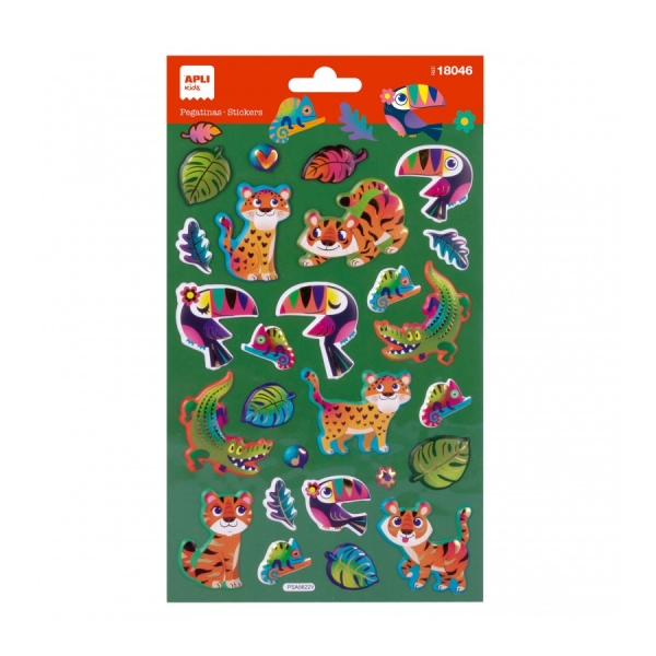 apli bolsa de pegatinas animales de la selva acabado metalizado adhesivo permanente ideal para scrapbooking y decoracion estimula creatividad y psicomotricidad infantil
