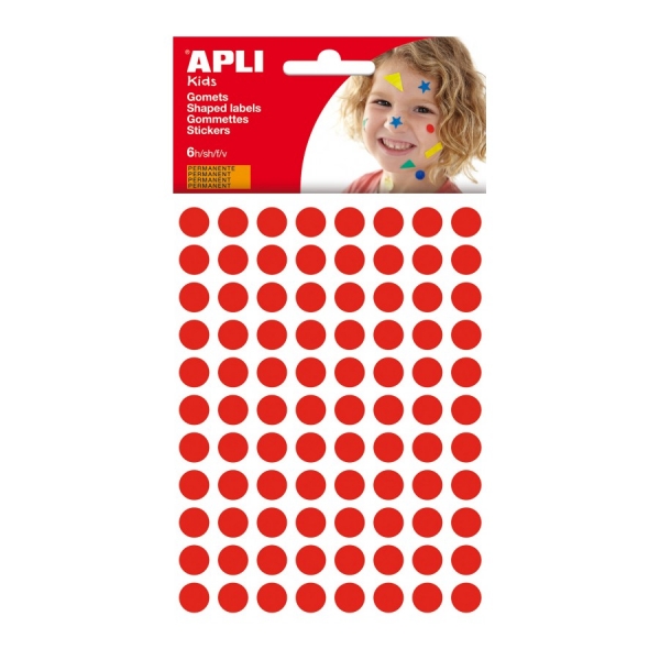 apli bolsa de gomets redondos Ø 10.5mm adhesivo permanente 528 gomets desarrolla psicomotricidad y creatividad adhesivo base agua color rojo