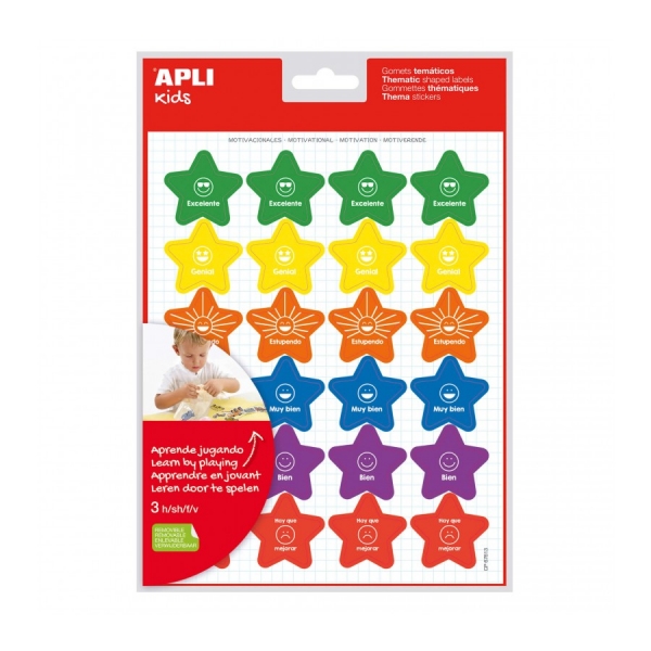apli bolsa de gomets motivacionales adhesivo removible 72 gomets 6 estilos de estrellas con frases adhesivo base agua libre de disolventes