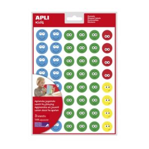 apli bolsa de gomets cara feliz ii adhesivo removible 144 gomets 4 estilos de caras fomenta expresion emocional alta calidad y seguridad
