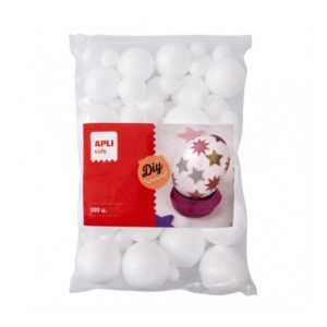 apli pack de 100 bolas de poliestireno de tamaños surtidos alta densidad faciles de cortar y pintar perfectas para manualidades y decoraciones color blanco