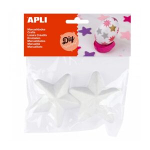 apli pack de 2 estrellas de poliestireno alta densidad faciles de cortar y pintar ideales para decoraciones y manualidades color blanco