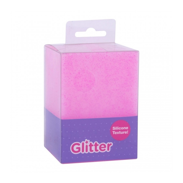 apli cubilete de silicona portalapices glitter collection tacto suave resistente y flexible facil de limpiar versatil para lapices y cosmeticos color fucsia purpurina