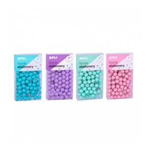 apli chinchetas redondas 8 cajas de 100 unidades cabeza de plastico punta metalica ideales para mapas, corcho, manualidades colores surtidos