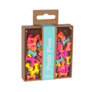 apli caja de 50 chinchetas push pins fluor collection caja de carton kraft con eurohole color amarillo fluorescente