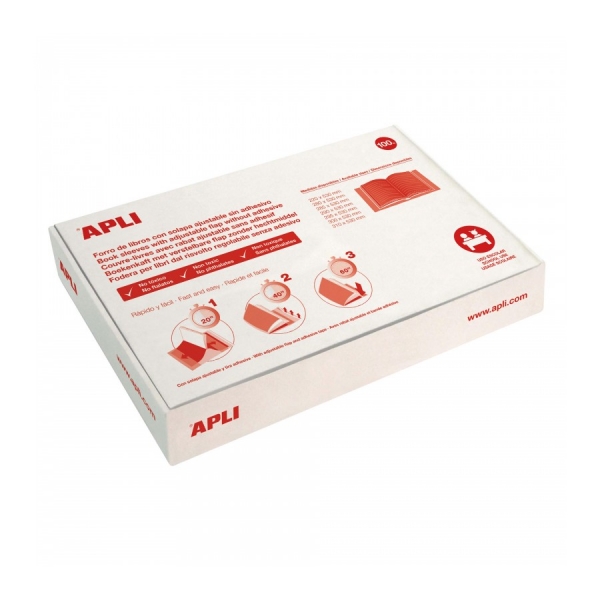 apli caja de 100 forros para libros 310mm pvc 130 micras solapa autoajustable facil forrado en 3 pasos transparente