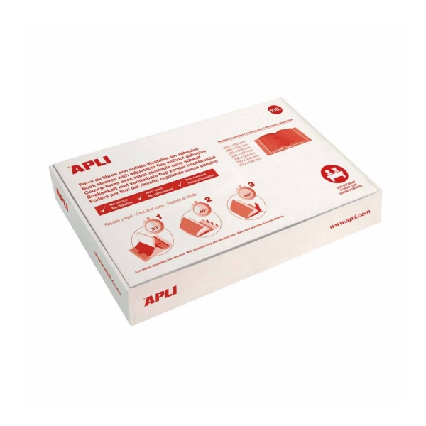 apli caja de 100 forros para libros 295mm pvc 130 micras solapa autoajustable facil forrado en 3 pasos transparente