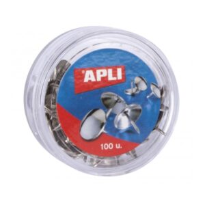 apli caja de 100 chinchetas niqueladas Ø 10mm cabeza redondeada puntas afiladas ideal para corcho, paredes, tapicerias y madera color plata