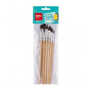 apli pack de 6 pinceles de madera para niños punta redonda cerdas de caballo fomenta creatividad y colaboracion