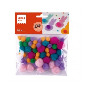apli pack de 50 pompones de tacto suave ideal para manualidades infantiles estimula la creatividad colores surtidos