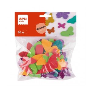 apli pack de 50 mariposas de goma eva tamaños surtidos 6 formas con purpurina ideal para manualidades y tarjetas colores surtidos
