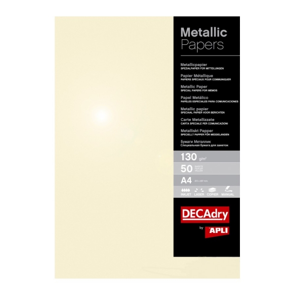 apli pack de 50 hojas de papel metalizado 130gr ideal para invitaciones y comunicaciones compatible con impresoras inkjet, laser y fotocopiadoras color champan