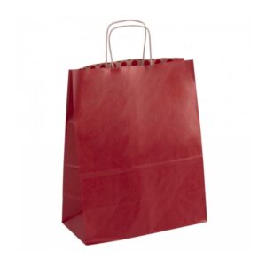 apli pack de 50 bolsas kraft alta resistencia asas rizadas reutilizables y reciclables color rojo