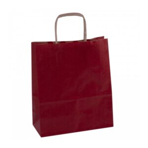 apli pack de 50 bolsas kraft alta resistencia asas rizadas reutilizables y reciclables color rojo