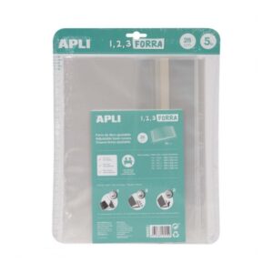 apli pack de 5 forros para libros 280mm de polipropileno 75 micras solapa autoajustable facil forrado en 3 pasos sin necesidad de cortar ni usar cinta adhesiva transparente