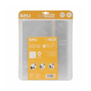 apli pack de 5 forros para libros 285mm de polipropileno 75 micras solapa autoajustable facil forrado en 3 pasos sin necesidad de cortar ni usar cinta adhesiva transparente