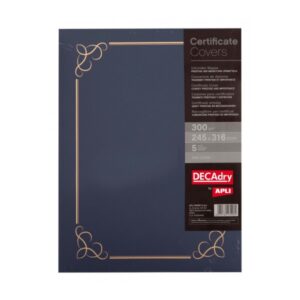 apli pack de 5 carpetas para certificados y diplomas 300gr borde estampado pestañas interiores color azul