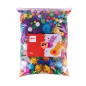 apli pack de 400 pompones brillantes formato escolar cierre zip mejorado ideal para manualidades y decoraciones estimula la creatividad infantil colores surtidos