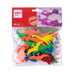apli pack de 40 dinosaurios adhesivos de goma eva diseños variados adhesivo permanente 8 razas ideal para manualidades y proyectos escolares material suave y seguro colores surtidos