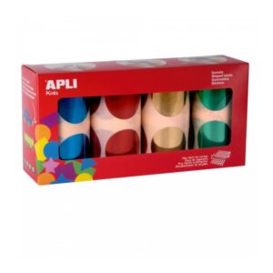 apli pack de 4 rollos de gomets redondos Ø 45mm 354 gomets por rollo adhesivo permanente 1416 gomets en total ideales para escuelas infantiles colores metalizados azul, rojo, amarillo y verde