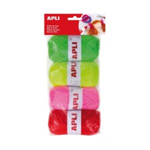 apli pack de 4 ovillos de lana acrilica fluor flexibles y resistentes lavables a maquina ideales para manualidades y tejido colores surtidos