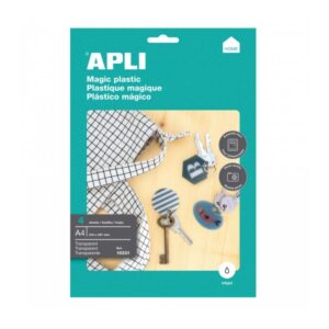 apli pack de 4 hojas de plastico magico imprimible apto para impresoras inkjet transforma diseños en 3d ideal para colgantes y llaveros