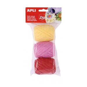 apli pack de 3 ovillos de rafia natural tonos candy ideal para manualidades y decoraciones colores surtidos