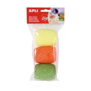apli pack de 3 ovillos de rafia natural fluor ideal para manualidades y decoraciones versatil para ramos, velas, tarjetas, bisuteria y mas colores surtidos
