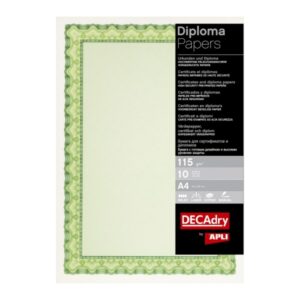 apli pack de 25 hojas de papel certificado diseño de concha 115gr ideal para certificados y diplomas compatible con impresoras inkjet, laser y fotocopiadoras color verde esmeralda
